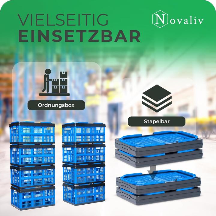 Immagine prodotto Novaliv Klappbox Blau 2er Set - 16L Faltkorb mit Henkeln - Vielseitiger Einkaufskorb - Praktische Au (16 l)