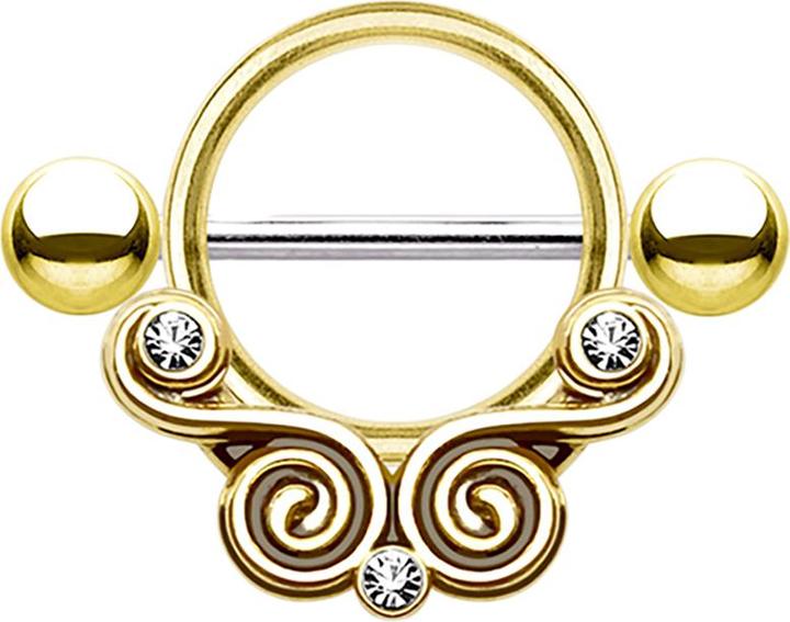 Star Piercing Barbell mit Wirbel und Kristall vergoldet (ohne Messing, Chirurgenstahl 316L)