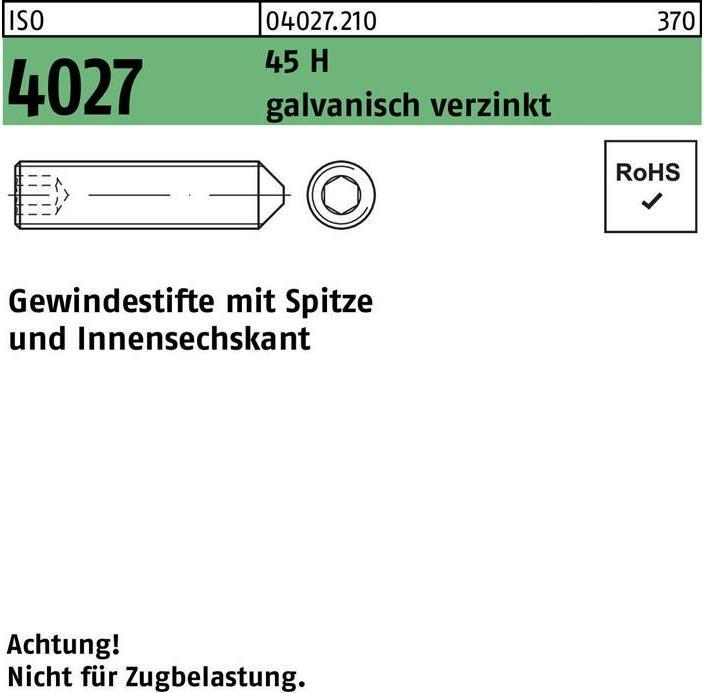 Image du produit Vis sans tête ISO 4027 pointe/femelle M 12 x 20 45 H électrozingué (100 Vis par pièce)