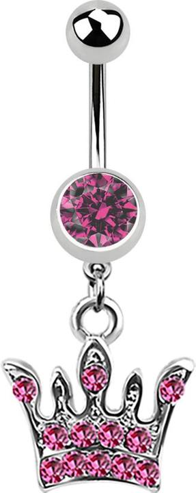 Star Piercing Banane silber mit Anhänger Krone pink (Chirurgenstahl 316L, ohne Messing)