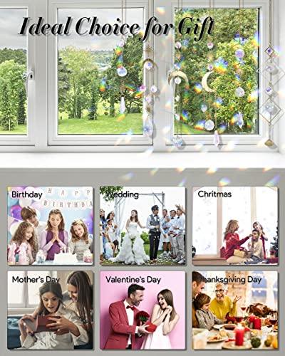 Produktbild Alopini 6 Stück Sonnenfänger Kristall Fenster Hanging Windspiel Regenbogen Sonnen Mond Anhänger Ornament