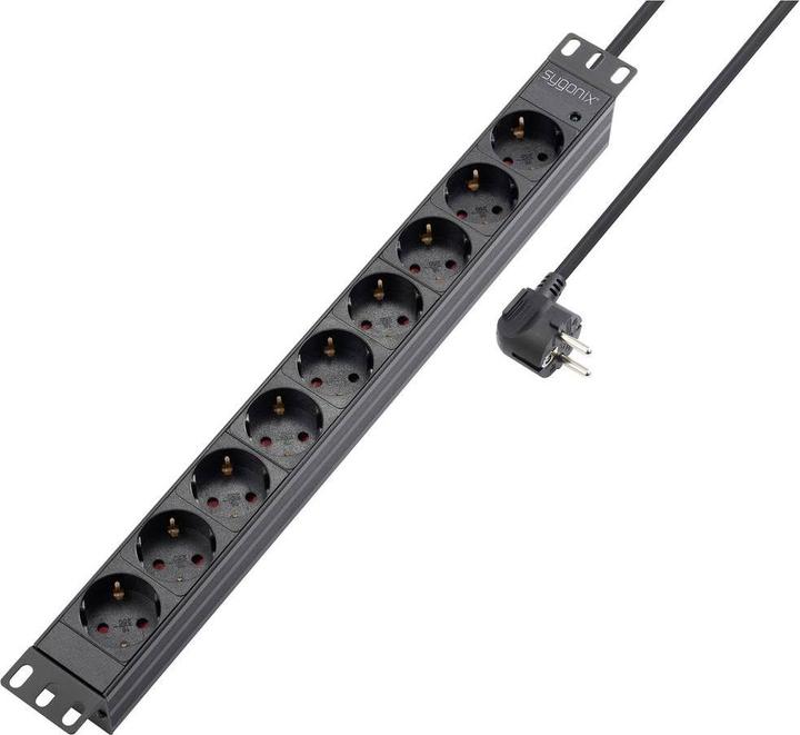 Produktbild Sygonix SY-5799004 Steckdosenleiste 19 Zoll 9fach Schwarz Schutzkontakt 1 St. (9 x, CEE 7/3, 1.80 m)