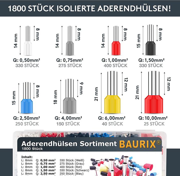 Produktbild Baurix Crimpzange mit Aderendhülsen Set