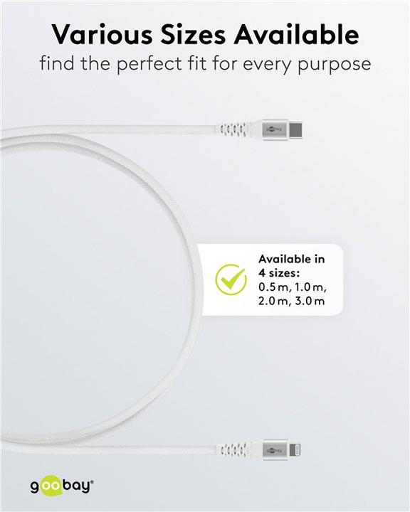 Produktbild Goobay Lightning USB-C Supersoftes Textilkabel mit Metallsteckern, 0,5 m (0.50 m, USB 2.0, 60 W)