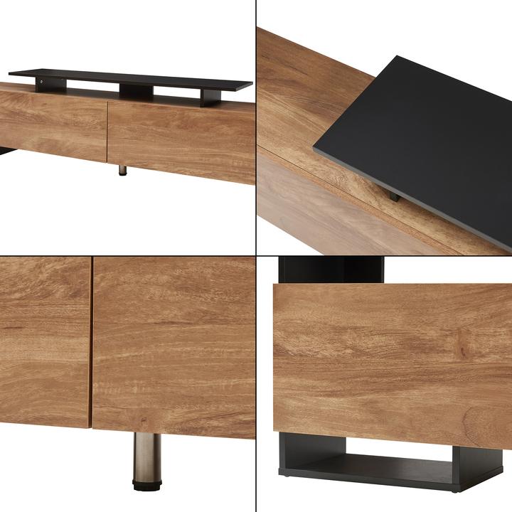 Actual product image En.Casa Fernsehschrank Rauki 233x31x141 cm Schwarz/Mango-Holzoptik