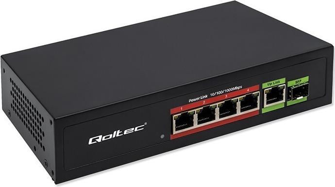 Image du produit Qoltec Ethernet PoE SWITCH 4x RJ45 PoE 1x RJ45 Uplink (6 Ports)
