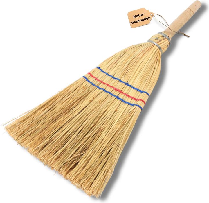 Produktbild Novatool Kleiner Besen Reisigbesen mit Stiel kurz 40cm Strohbesen Kinder Hexenbesen klein Garden Bro (1 Stk.)