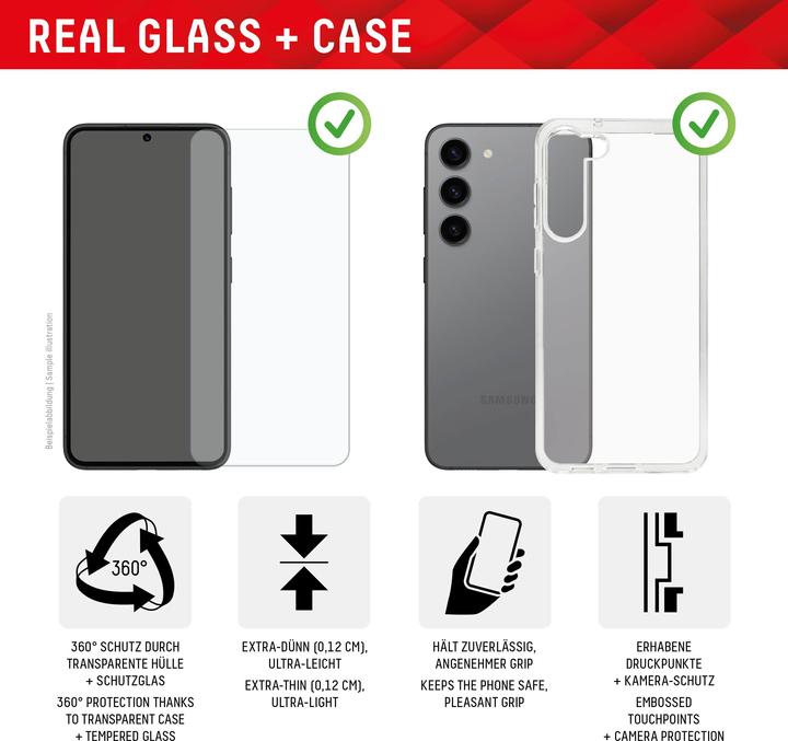 Actual product image Displex Real Glass, 2D Panzerglas + Handyhülle (1 Piece, Samsung Galaxy S24, Samsung Galaxy S25)