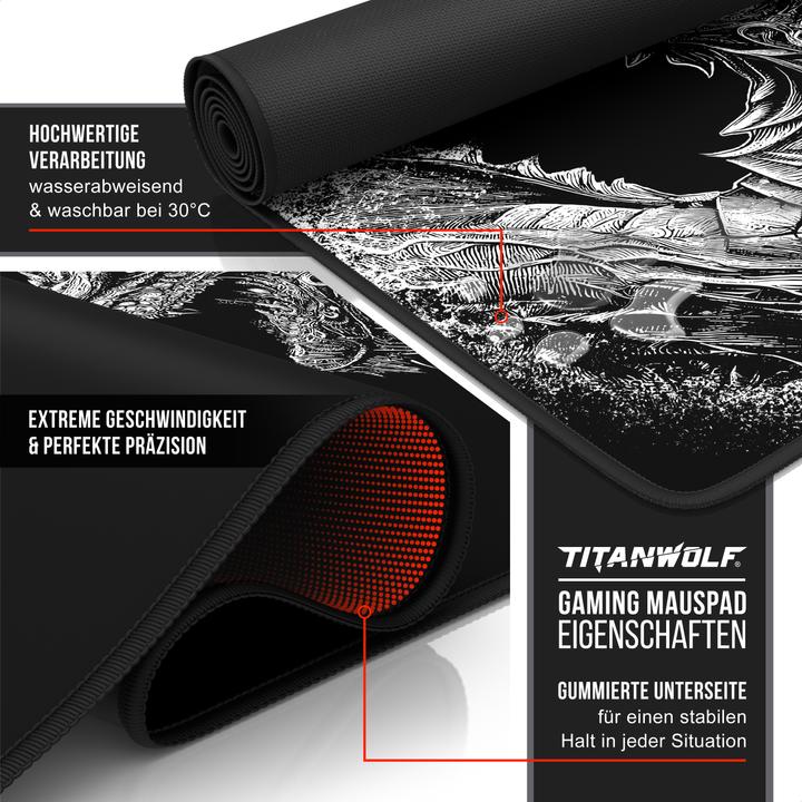 Image du produit Titanwolf Tapis de souris gaming, 900 x 400mm XXL Speed Gaming Mouse Mat, Mousepad Extra Large Surface, Black (XXL)
