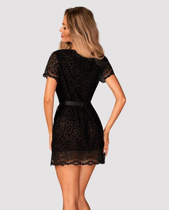 Produktbild Obsessive Kurzer Peignoir aus Spitze mit Samt-Leoparden-Print-Muster (L, XL)
