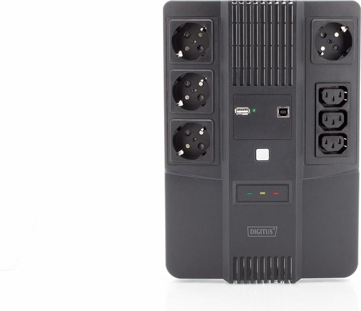 Actual product image Digitus All-in-One UPS, 600VA/360W, LED x1, 4x CEE 7/7,3x IEC C13, USB (600 VA, 360 W, Line-interactive UPS)