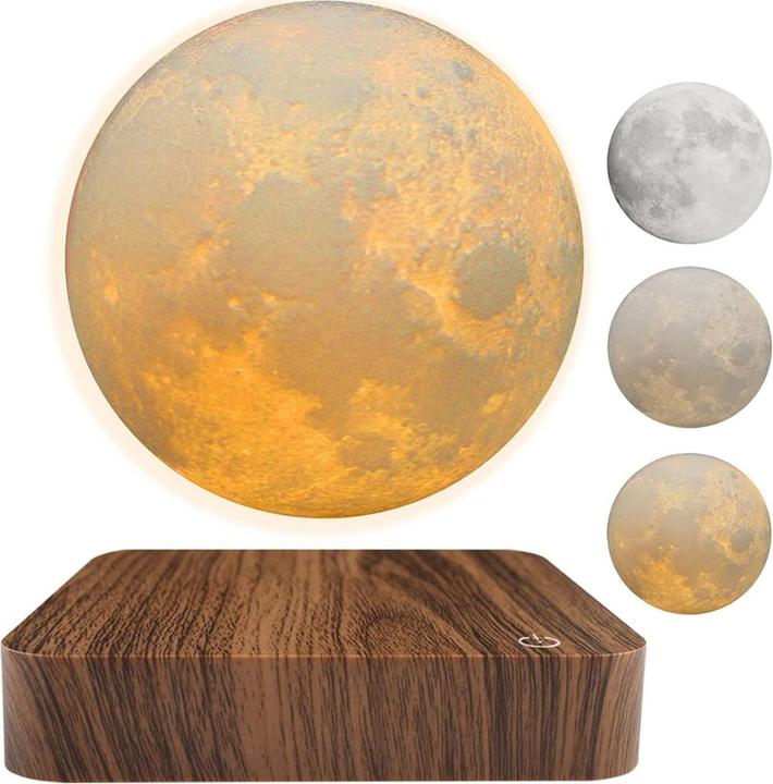 Actual product image Esmée Schwebende 3D LED Mond Lampe, Nachtlicht mit Holzsockel