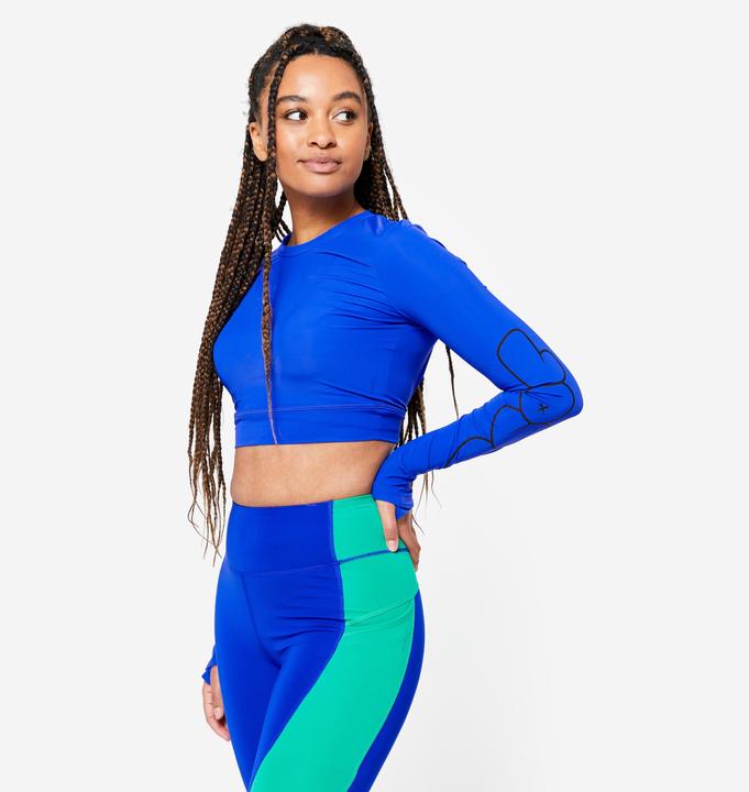 Immagine prodotto Domyos Crop top da donna con maniche lunghe - stampa blu (XS)