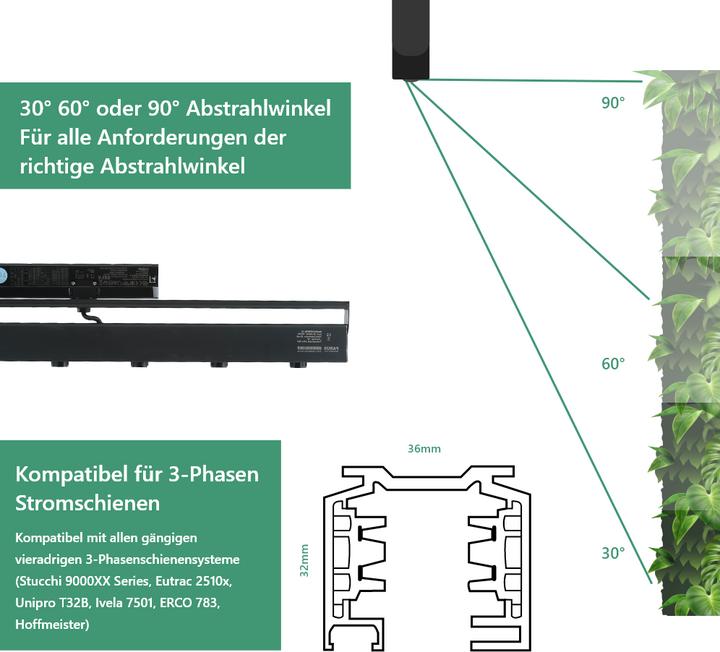 Produktbild Parus by Venso Grow Light Track Lights 60cm schwarz, Abstrahlwinkel 90° (LED, 245 V)