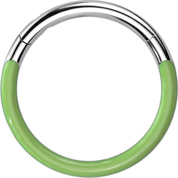Produktbild Star Piercing Micro Segmentring klappbar silber front grün "Glow" (Titan G23, ohne Messing)