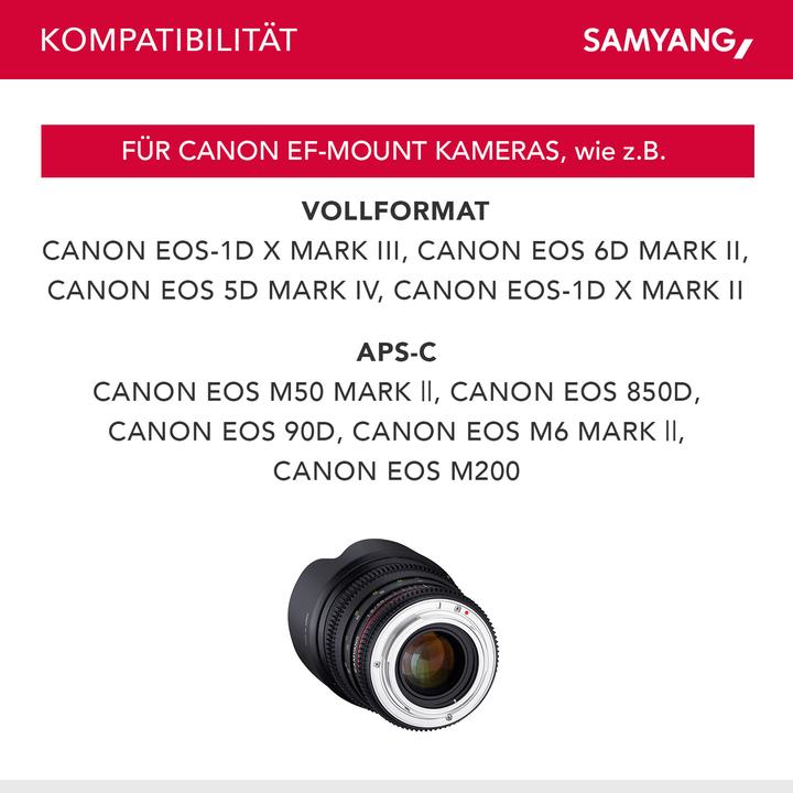Image du produit Samyang 50mm T1.5 VDSLR Canon (Canon EF, Plein format)