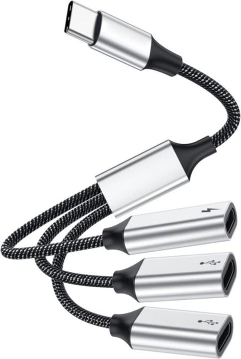 Apfelkiste USB C auf 3x USB C Adapter Ladekabel OTG Nylon Datenkabel 60W (USB-C, 4 Ports)