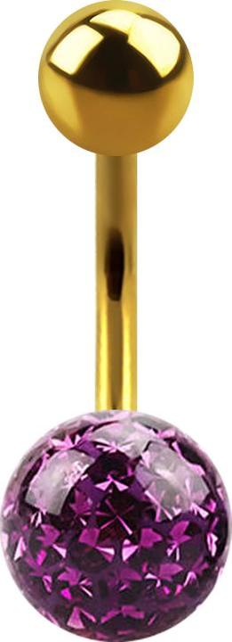Star Piercing Banane vergoldet mit Kugel und Kristall Kugel violett Epoxy Schutzschicht (ohne Messing, Titan G23)