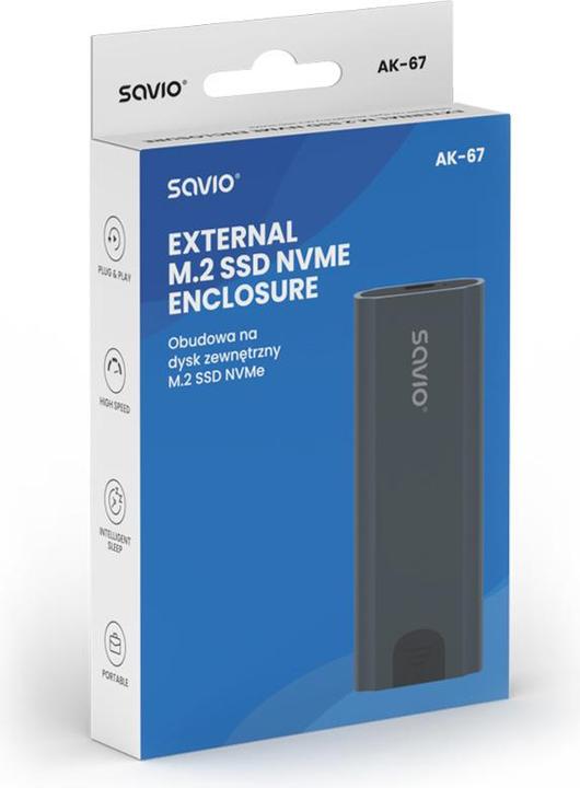Image du produit Savio Boîtier de disque dur externe M.2 SSD NVMe USB-C 3.1 AK-67 gris (M.2 2230, M.2 2280, M.2 2260)