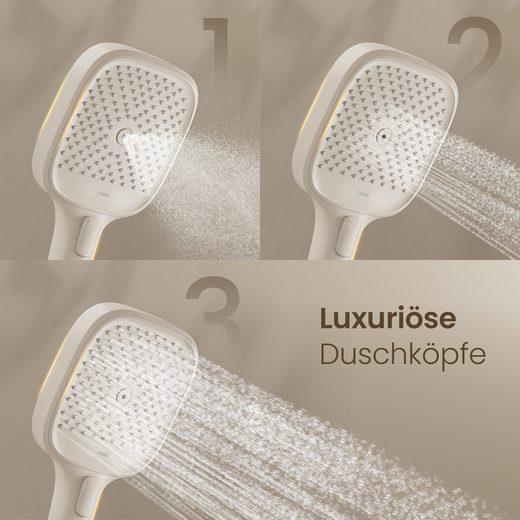 Produktbild Emke Duschsystem mit Thermostat, Handbrause + Regendusche + Kinderdusche + Unterer Auslass, Weiss