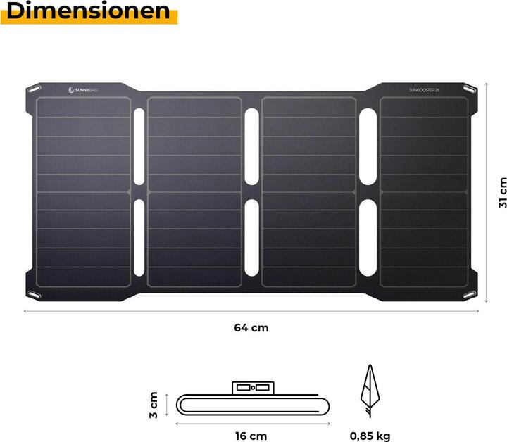 Image du produit Sunny Bag SunnyBag Sunbooster 28 146A 01 Chargeur solaire Courant de charge cellule solaire 2000 mA 28 W (28 W, 0.85 kg)