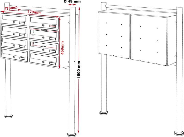 Actual product image Wiltec 8 letterbox system stainless steel 2x4 compartments free-standing letterbox Letterbox