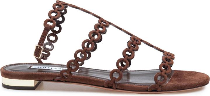 Actual product image Aquazzura Aquazzurra flat infinity chain ​​suede sandal brown color (38)