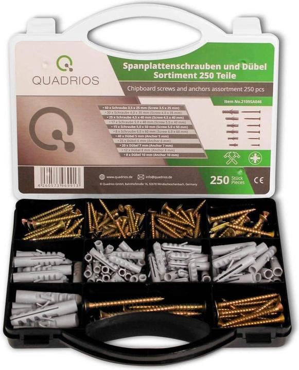 Produktbild Quadrios Spanplattenschrauben Dübel-Sortiment - 250 tlg (250 Schrauben pro Stück)
