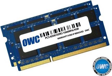 Actual product image OWC 8.0GB (2x 4GB) PC3-8500 DDR3 1066MHz SO-DIMM 204 Pin (2 x 4GB, 1066 MHz, DDR3-RAM, SO-DIMM)