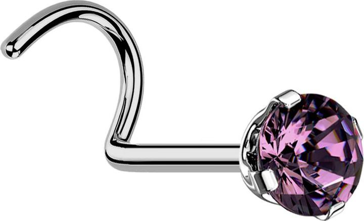 Star Piercing Nasenstecker gebogen silber runder Kristall violett gefasst (Titan G23, ohne Messing)