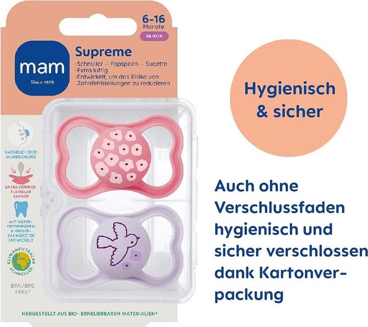 Produktbild MAM Supreme Silikon Schnuller, 2 Stück, 6-16 Monate (2 x, 6 - 16 Monate)
