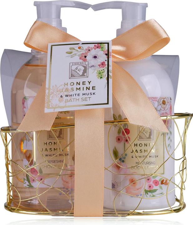 Actual product image Accentra HONEY JASMINE bath set in wire basket, incl. 260ml shower gel, 260ml body lotion, fragrance: Honey (Hair care set, Body care set)