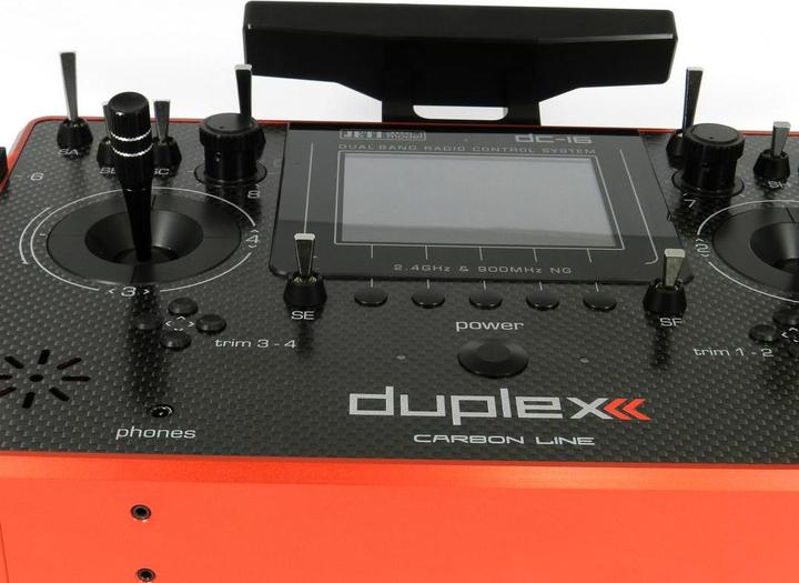 Actual product image Jeti DC-16 II. 2.4EX DUPLEX CARBON LINE RED PU LTSENDER MULTIMODE 2.4Ghz REMOTE CONTROL