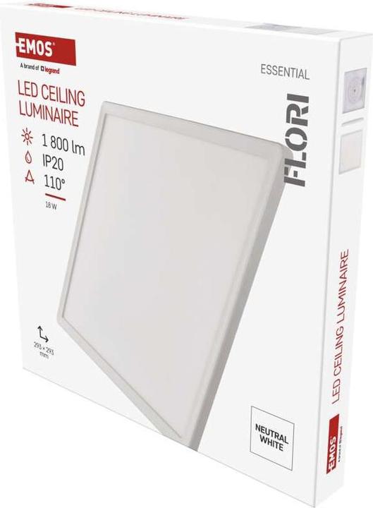 Produktbild Emos LED-Anbauleuchte FLORI quadrat, weiss, 18W, neutralweiss (1800 lm)