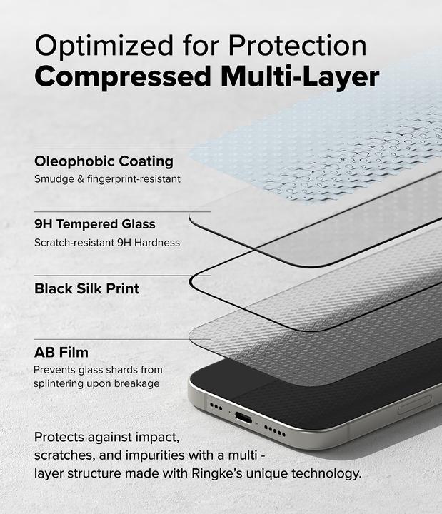 Productafbeelding Ringke Screen Protector voor iPhone 16 / 15 EASY SLIDE TEMPERED GLASS 2 pack, w installation Jig (2 Stuk, Apple iPhone 16)