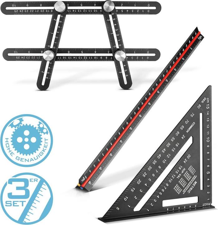Image du produit Stahlwerk Kit de règles avec règle de mesure multi-angles, règle triangulaire, triangle d'angle (300 mm)