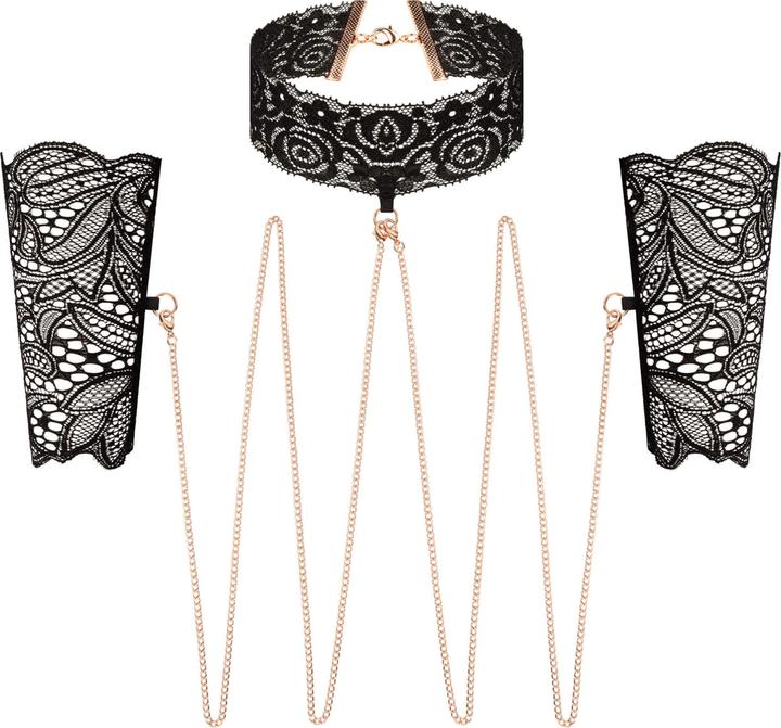Produktbild Rosy Gold Spitzenmanschetten und Halsband Schwarz