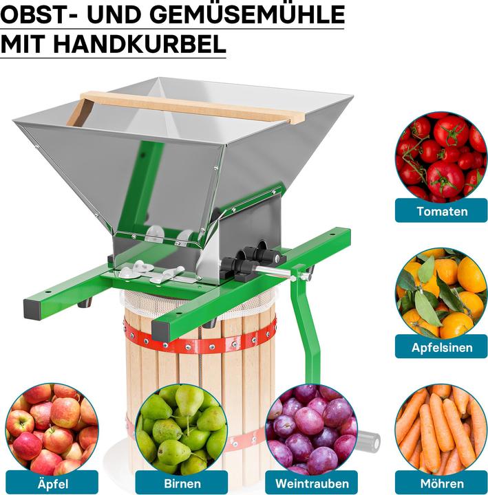 Immagine prodotto Wiltec Pressoir a frutta 6l Sac pressoir incluso e Broyeur a frutta 7l per la preparazione del caffè. (Spina UE)