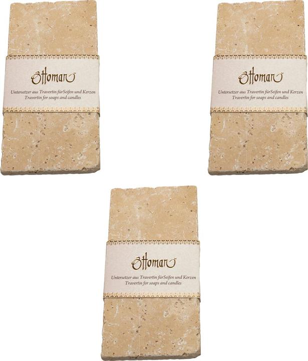 Natura Punto Set of 3 travertine soap dish, rectangular, light light beige, 14.5 x 7 cm