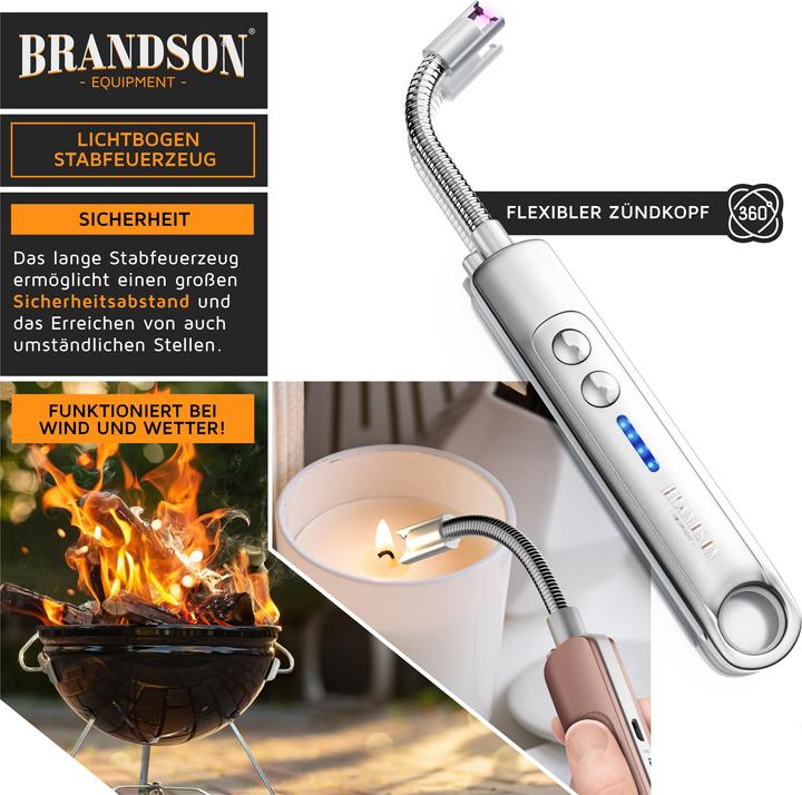 Produktbild Brandson Stabfeuerzeug Lichtbogen Feuerzeug elektrisch, USB aufladbar, Kerzenanzünder für Kerze, Grill, Kamin
