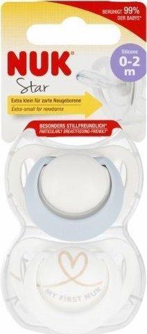 Productafbeelding NUK Ster siliconen fopspeen, orthodontische vorm, 0-2 maanden, 2 stuks, lichtblauw (2 x, tot 2 M.)