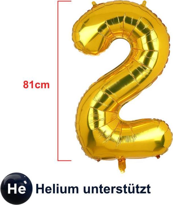 Hermex Foil balloon number 2 number balloon balloon helium balloon Golden 81cm (1 x)