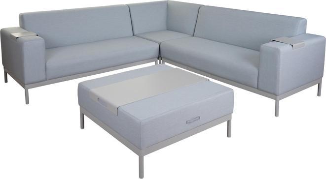 Produktbild Swisshandel24 Alu-Garten-Garnitur, Sofa, Outdoor Stoff/Textil - blau mit Ablage, ohne Kissen