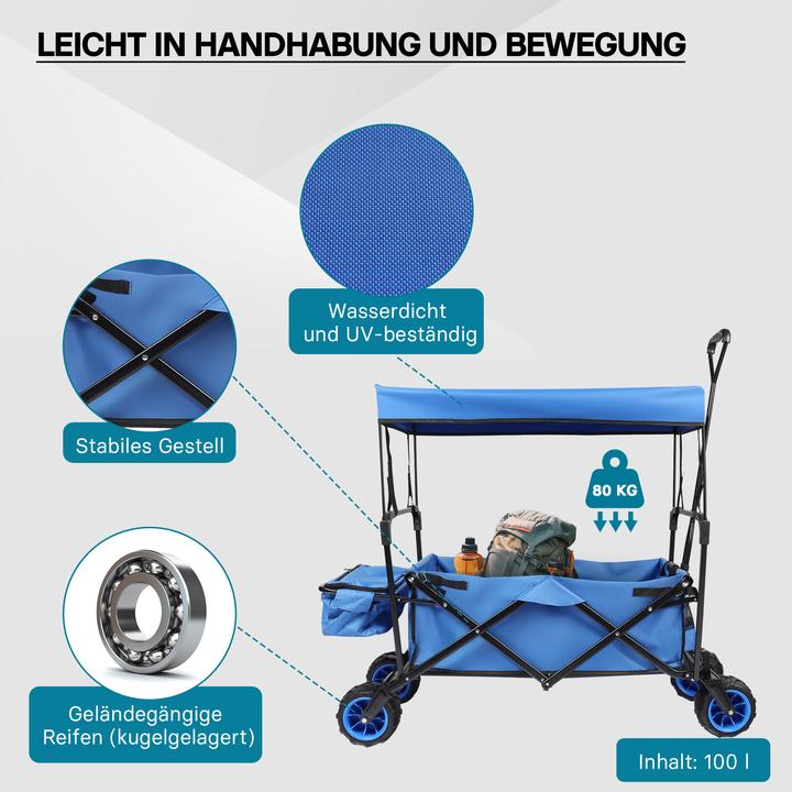 Actual product image Toboli Foldable Handcart with Canopy, Big Loading Space & Compartments for Off-Road Use