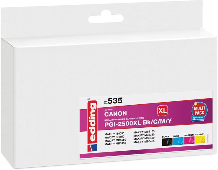 Edding Tintenpatrone ersetzt PGI 2500XL Bk/C/M/Y Kompatibel Kombi Pack Schwarz, Cyan, Magenta, Gelb EDD 5 (M, BK, C, Y)