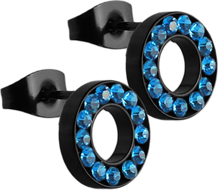 Star Piercing Ohrstecker Fake Tunnel schwarz mit Kristall hellblau (ohne Messing, Chirurgenstahl 316L)