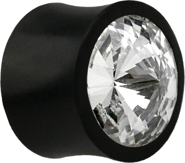 Star Piercing Flared Plug aus Areng Holz mit Swarovski Kristall silber (ohne Messing, Organisch)