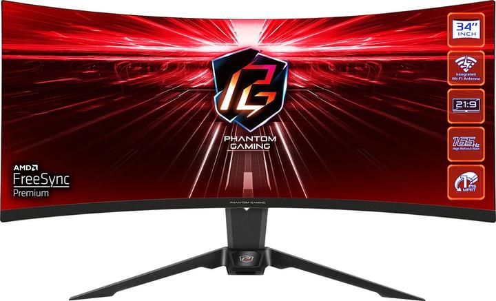 Actual product image AsRock 34"(86,4cm) TFT Gaming PG34WQ15R2B Curved 165MhZ 1m (3440 x 1440 pixels, 34")