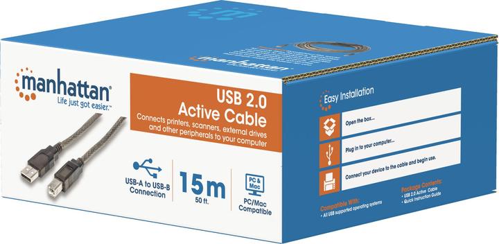 Actual product image Manhattan USB A/USB B, M/M (15 m, USB 2.0)