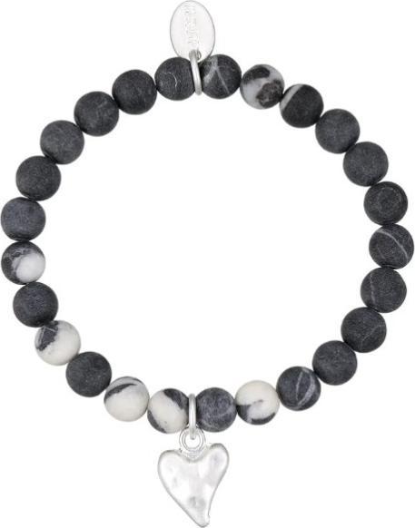 Andreani Armband aus echtem Schwarz-Weiss Jaspis mit Herzanhänger von